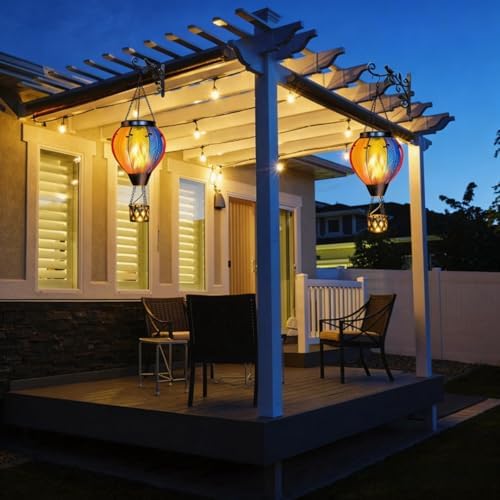 Larekook Solar Hot Air Balloon Lantern with Flickering Flame Light,Glass Hanging Garden Decor Hot Air Balloon Solar Lantern Outdoor Waterproof for Yard Patio Porch Lawn(Rainbow) - Image 2