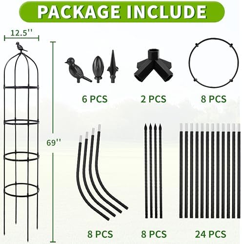 2-Pack 6FT Garden Obelisk Trellis for Climbing Plants,Adjustable 4-Tier Metal Plant Support,Rustproof Outdoor Plant Tower with 3 Decorative Tops for Roses,Tomatoes,Clematis & Vines,Black - Image 2