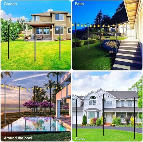 LETIANPAI 10Ft String Light Poles 6 Pack,Light Poles for Outside Lights,Outdoor with Fence Brackets Hanging Lights,Metal Stand Deck Patio Backyard - Image 2