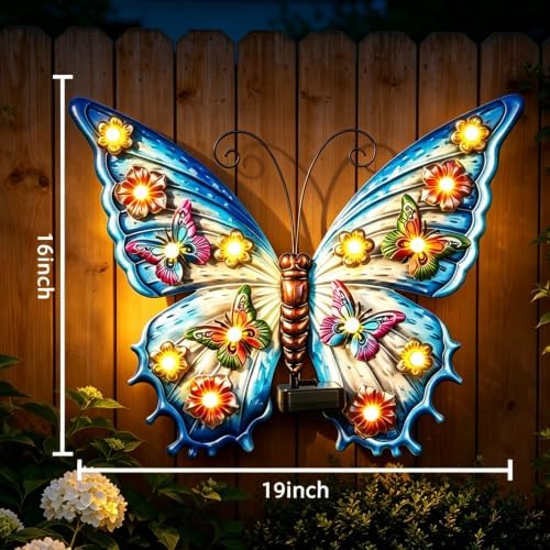 Large Butterfly Wall Art Outdoor with Solar Lights,Metal Wall Decor - Image 6