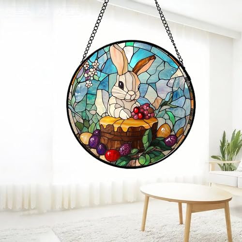 CHATYOUNG Stained Glass Window Hanging Color Berry Rabbit Large 15" - Animal Suncatcher Door Garden Home Decor and Christmas Mother's Day Birthday Gift Grandma Mom Women Men Animals Lover - Image 4