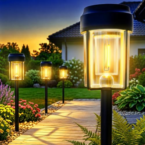 Solar Pathway Lights Outdoor, IP65 Waterproof Solar Powered Garden Lights, Auto On/Off Outdoor Light for Yard Lawn Garden Patio Walkway Driveway Landscape Lighting (6 Pack) by Unknown