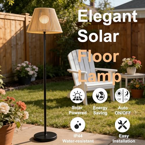 Solar Outdoor Floor Lamp with Rattan Shade, Adjustable Height - Image 3