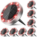 Peasur Mini Solar Ground Lights Outdoor, 8 Pack Flat Solar Powered Disc Lights, IP68 Waterproof, Anti-Rust, Landscape Lighting for Pathway Garden Yard Lawn Walkway Landscape Driveway, Red by Peasur