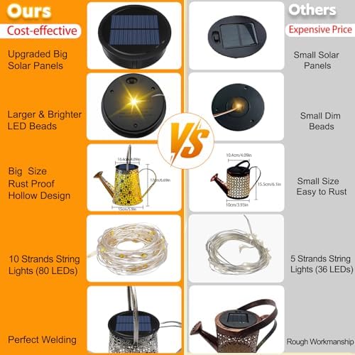 VOOKRY Solar Watering Can Lights, Large Retro Metal Hanging Solar Lights Outdoor Waterproof, Gifts for Women Mom Grandma Birthday, Outside Yard Garden Porch Lawn Patio Decoration, Warm White - Image 5