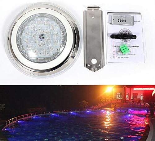 DNYSYSJ Pool Lights 12V LED Underwater Pool Lights for Inground Swimming Pools | RGB Color Changing LED Color Pool Light Bulb| Replacement Bulb with Remote Control (54W Stainless Steel+PC) - Image 2