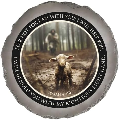 Magnolia Garden 10-Inch Isaiah 41:10 Fear Not Decorative Stepping Stone – The Good Shepherd & Lamb Resin Garden Tile – Religious Scripture Outdoor Accent by DicksonsGifts
