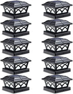 SIEDiNLAR Solar Post Cap Lights Outdoor Glass 2 Color Modes Black (10 Pack) by Siedinlar