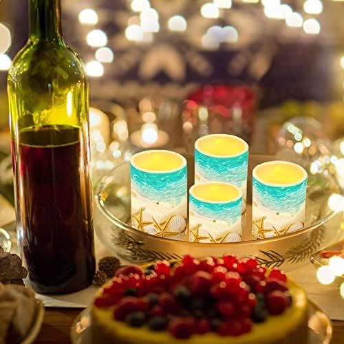 Beach Starfish Seashell Flameless Light Candles Battery Powered with Timer Remote Color Chaging Pillar Fake Candles Pack of 4 for Wedding Home Outdoor Decor - Image 6