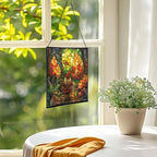 Gnome in Pinecone Forest Stained Glass Suncatcher – Square Hanging Window Panel for Home or Greenhouse – Whimsical Glass Art Gift for Garden Lovers, Christmas, Halloween, Father Days 0j5Gb5 - Image 3