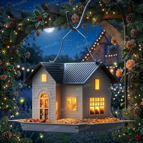 MrCrafts Solar Bird Feeder - Hanging Metal Bird House Feeder with Solar Lights, Outdoor Solar Lantern, Garden Decor for Outside, Unique Gifts for Mom, Grandma, Christmas - Image 4