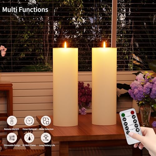 12" x 4" Large Outdoor Candle with Remote Timer Waterproof Ivory 2 Pack - Image 5