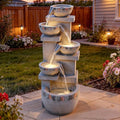 4-Tier Outdoor Water Fountain Outdoor with Pebbles and Warm LED Lights by Ultym
