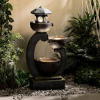 Tankana 35.5" H Water Fountain Outdoor Garden 3-Tier Cascading Bowl Japanese Fountain Waterfall with LED Light Japanese Garden Style for Patio Yard Balcony Zen Home Decor, Bronze Finish - Image 3