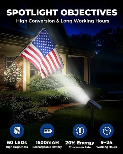 HGGH Solar Lights Outdoor Waterproof IP67, 60 LED 3 Lighting Modes Solar Spot Lights Outdoor for Yard Garden Pathway Landscape, Auto On/Off, Function 2 in 1(Cool White, 4 Pack) - Image 5