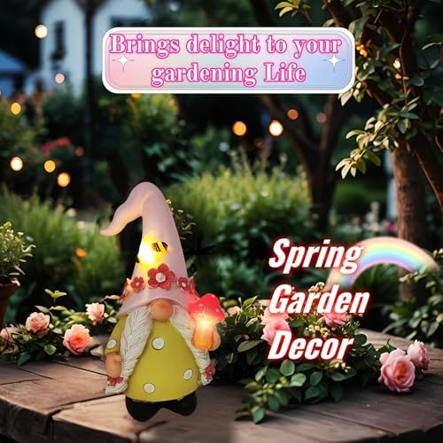 Qukueoy Garden Gnomes Statues Outdoor Decor, Outside Solar Garden Decorations for Yard, Funny Gnome Gifts (Pink Girl) - Image 2
