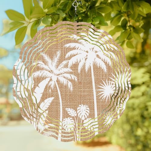 10 Inch Brown Palm Trees Wind Spinner for Yard and Garden, Tropical Vintage Summer Botanical Hanging Ornaments Outdoor 3D Kinetic Wind Sculpture Spinners Indoor Outdoor Patio Décor Ornaments Gift - Image 2