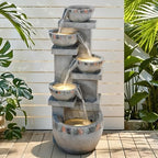 4-Tier Outdoor Water Fountain Outdoor with Pebbles and Warm LED Lights - Image 3