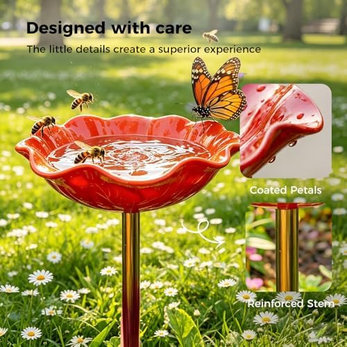 Metal Flower Garden Stakes Bird Bath Handmade, 2026 New Bird Bath for Garden Metal,Bee Bath with Flower Design, Bird Bees Bath Bowl for Outdoor Yard Decor (4pc) - Image 4