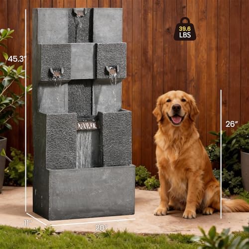Sunlinua 48" Modern Grid Outdoor Water Fountain with Led Light - Image 2