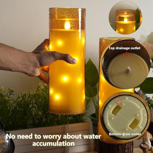 kakoya 11" x 4" Large Outdoor Waterproof Flameless LED Candles with Remote and Timer,Acrylic Pillar Candles Battery Operated with Embedded Star String for Porch,Patio,Outdoor Decor,Set of 2(Gold) - Image 4