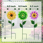 3 Pack Metal Flower Wind Spinner 18in Garden Stake Kinetic Yard Art - Image 4