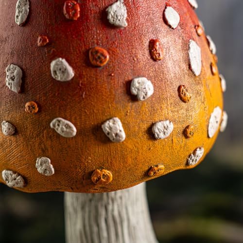 Pacific Giftware Whimsical Garden Toadstool Mushroom Statue with Red and Orange Curled Cap Resin Decor for Fairy Garden Landscaping or Outdoor Display 27.56" Tall - Image 7