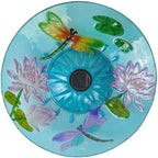 Teamson Home Handpainted Dragonfly Fusion Glass Solar Birdbath Bowl Feeder with LED Light for Outdoor Patio Garden Backyard Decking Decor, 21 Inch Height, Light Blue - Image 5