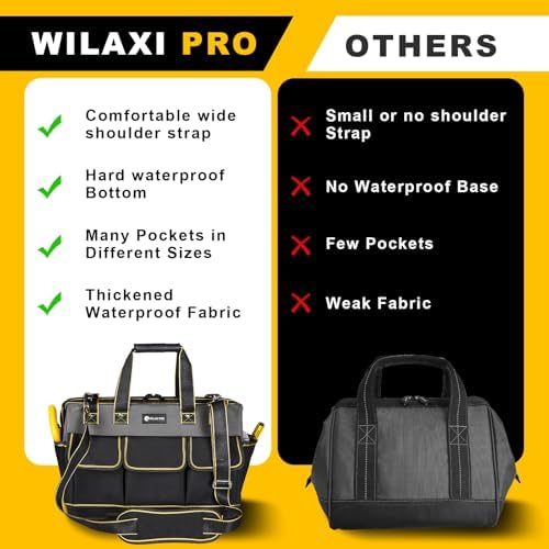 20 in Tool Bag For Men with Waterproof Molded Base, High Capacity Wide Mouth Tote, Construction Worker Electricians Tool Bags, Large Tool Bag Organizer for Men Women (Grey) - Image 5