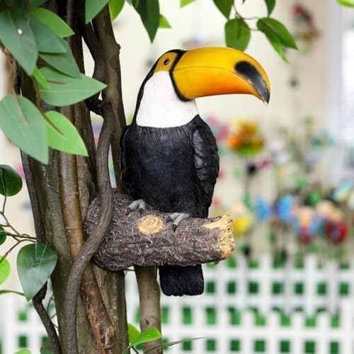 Toucan Tree Decor, Hand-Painted Resin Tropical Bird Statue, Weatherproof Outdoor Sculpture for Garden Fence Patio Yard (red) - Image 5