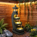 35.4" Outdoor Water Fountain, 3 Tier Bowl Cascading Freestanding Water Fountain, Lantern Style Garden Water Feature with LED Lights, Suitable for Patio Yard Porch Landscape, Grey by FammyLoft