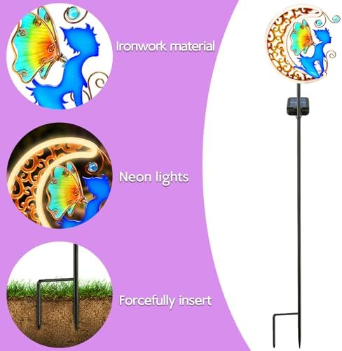 VOOKRY Solar Lights,Metal Waterproof Neon Moon Glowing Garden Stake Light - Image 4
