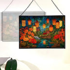 Twilight Garden with Floating Lanterns Rectangular Stained Glass Suncatcher – Hanging Window Panel with Animal & Nature Scene – Vibrant Glass Art Gift for Wildlife, Fantasy, Nature Lovers lsBhyO - Image 3