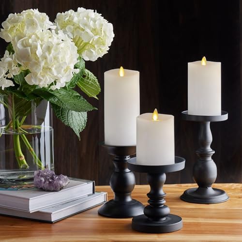 Luminara Realistic Flameless LED Candle White Set of 3, Battery Operated with Remote Control, Moving Flame Pillar Timer Funtion Melted Top Safe - Image 2