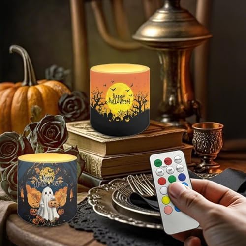 Happy Halloween Grave Flameless Candles Battery Powered LED Candle with Remote Timer Color Changing Control 4 Pieces Candles for All Saints' Eve Decor - Image 2