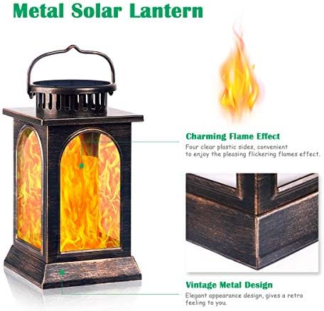 TomCare Flickering Flame Solar Lights Outdoor Metal Hanging Lantern, 2 Pack - Image 2