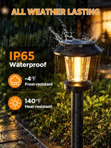 Solar Pathway Lights Outdoor, 12 Pack Warm White Tungsten Filament Solar Lights, 3 Lighting Modes, Auto On/Off, IP65 Waterproof, Dusk to Dawn Solar Garden Lights for Yard, Driveway, Lawn & Landscape - Image 4