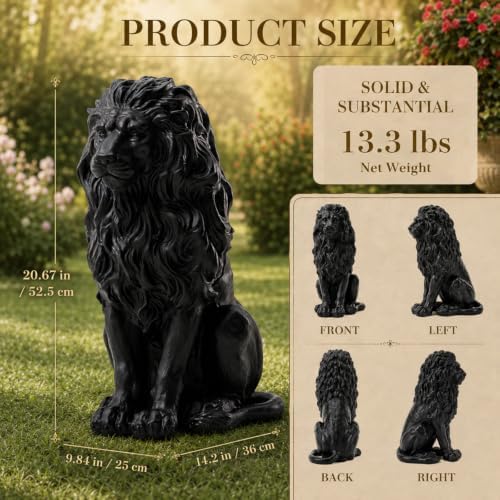 Lion Statue Outdoor 20.5 Inch Resin Garden Decor Patio Sculpture - Image 2