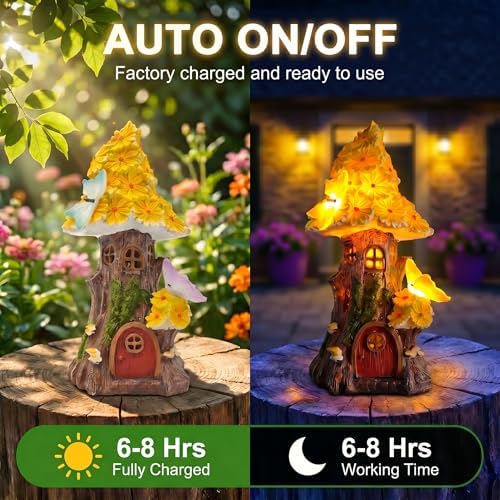COWOS Mushroom House Statue, Mushroom Fairy Garden House with Solar Light, for Women's Yard Decorations, Gardening Gifts for Patio - Image 4