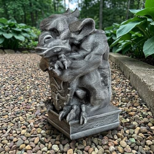 OLOMA Gothic Gargoyle Concrete Garden Statue Outdoor Fantasy Cement Sculpture Decorative Beat Lawn Ornament Handcrafted Stone Mythical Creature Medieval Fantasy Halloween Garden Decor - Image 7
