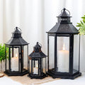 TRIROCKS Set of 3 Decorative Candle Lanterns18''&13"&10" H Hexagonal Candle Holder Vintage Metal Hanging Lantern with Tempered Glass for Garden Patio Wedding Event Indoors Outdoors(Black) by TRIROCKS