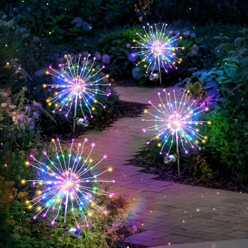 Anordsem Solar Lights Outdoor Waterproof: 4 Pack Garden Light - Bendable Copper Wire with 120 LED Firework Beads - DIY Colorful Fun Decoration for Yard Patio - Twinkle Sparkler Gifts for Women Wife - Image 6