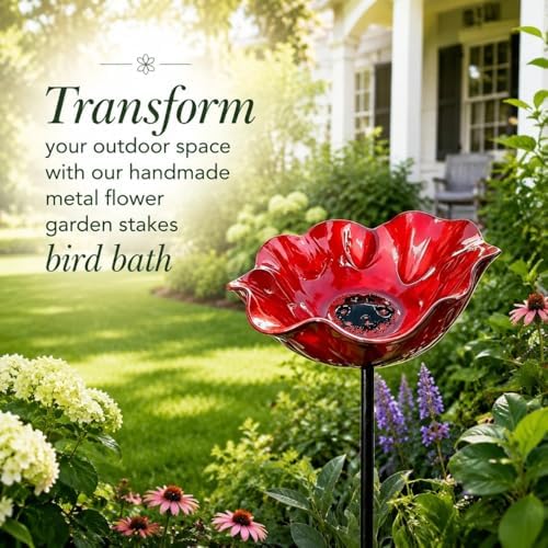 2026 Upgraded 8.6 * 24in Large Handmade Metal Flower Garden Stake Bird Bath,Detachable Outdoor Mini Bird Bath & Pollinator Water Station,Weatherproof Decorative Yard Art Ornament Gift (5pcs a) - Image 2