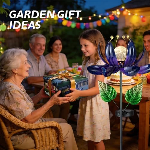 AIINY Solar Purple Metal Flower Wind Spinners, Colorful Spinning Windmill Lotus Yard Art Lights with LED Crystal Ball Decorative Stake Lighting Flower Sculpture - Image 7