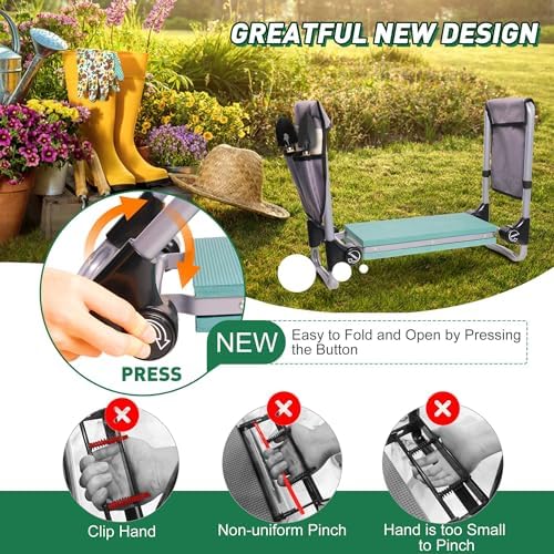 Garden Kneeler and Seat Bench Garden Workseat,Upgraded Smart Folding Gardening Bench Widen EVA Foam Kneeling Pad and Detachable Tool Pouch Portable Gardening Stools for Back Yard Outdoor Fishing - Image 4