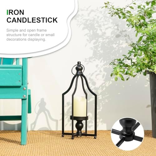 Glitzhome Modern Farmhouse Lantern Decor- Metal Candle Lanterns for Christmas- Decorative Lanterns for Living Room,Home,Indoor, Outdoor,Table,Fireplace Mantle Decor Black Small Set of 2 - Image 7