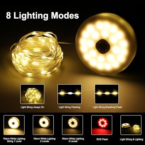 SMY Lighting 4 in 1 Solar Camping String Lights, 72.2Ft Ultra Long String with 220LEDs, Solar Powered and USB Rechargeable Light with Remote Control, Portable Camping Light for Hiking, Decorations - Image 3