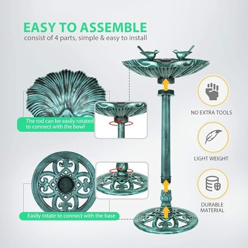 Water Fountain and Birdbath Solar Powered Polyresin Vintage Bronze/Green Outdoor Pond Fountain Combo Set Freestanding Bird Feeders for Garden Patio Deck or Yard - Image 4