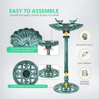 Water Fountain and Birdbath Solar Powered Polyresin Vintage Bronze/Green Outdoor Pond Fountain Combo Set Freestanding Bird Feeders for Garden Patio Deck or Yard - Image 4