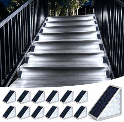 12 Pack Grey Solar Stair Lights Outdoor Waterproof - 6000K Cool White by XILLUMICORE